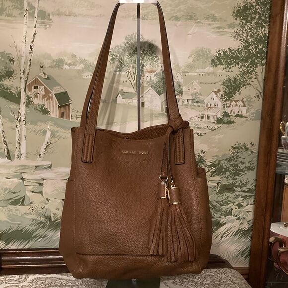 MICHAEL Michael Kors Handbags - MICHAEL Michael Kors Brown Pebbled Leather Shoulder Bag with Tassels
